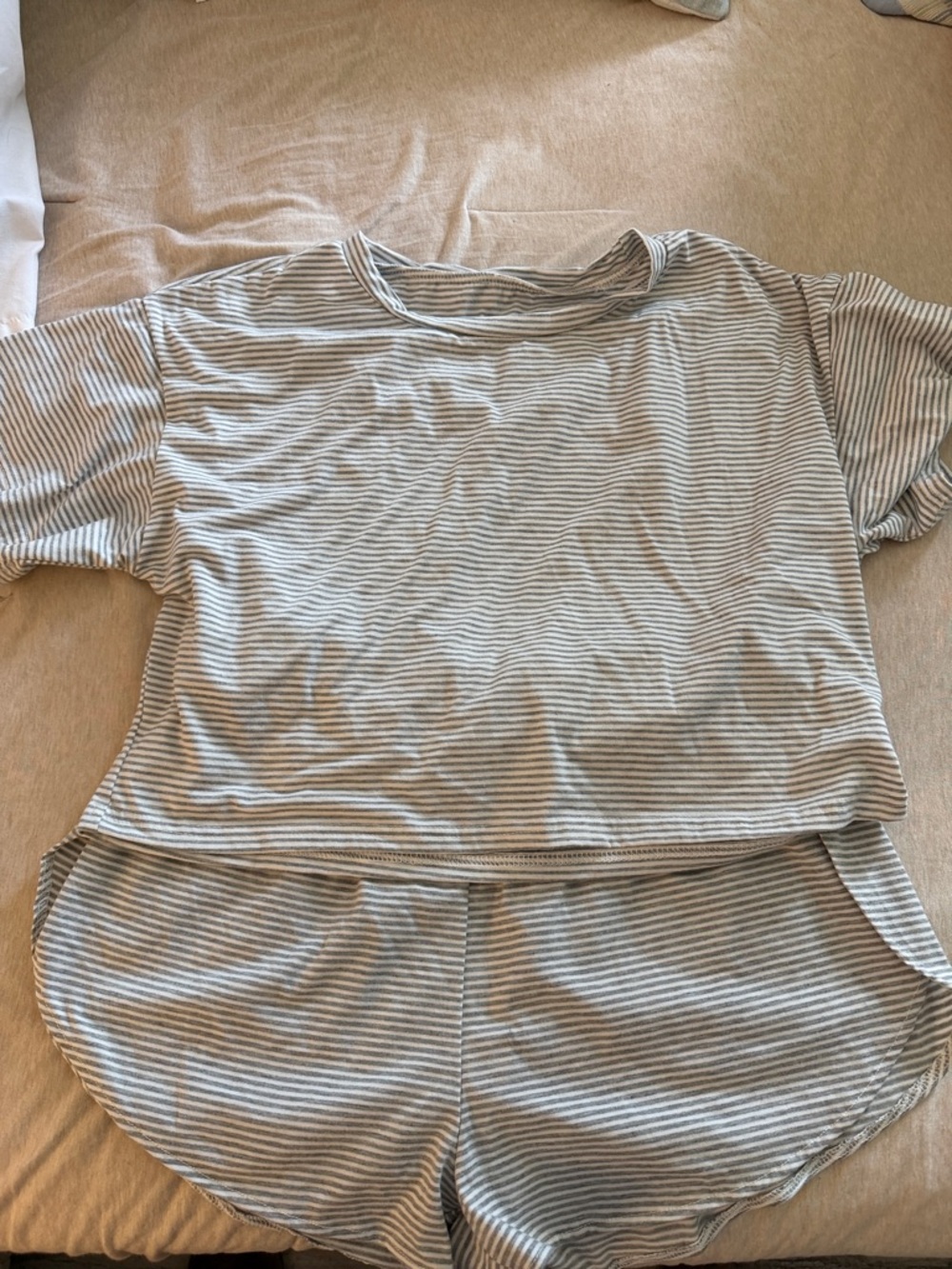 Striped Short Sleeve Pajama Set - Gray & White